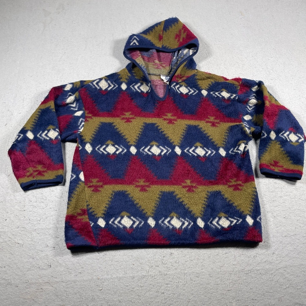 VTG Jordache‎ Concepts Women L Hoodie Sweater Aztec Geometric Made in USA 80s